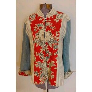 Women's Floral Jacket Cottagecore Folk Indie Boutique Artsy Toile Sz M Unique